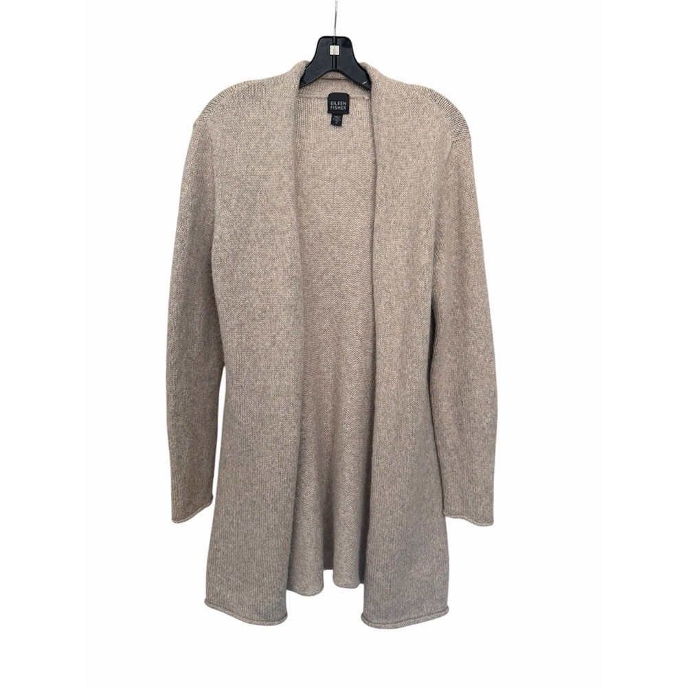 Eileen Fisher Alpaca Wool Cardigan Medium Italian Yarn Beige Minimalist #RR-3